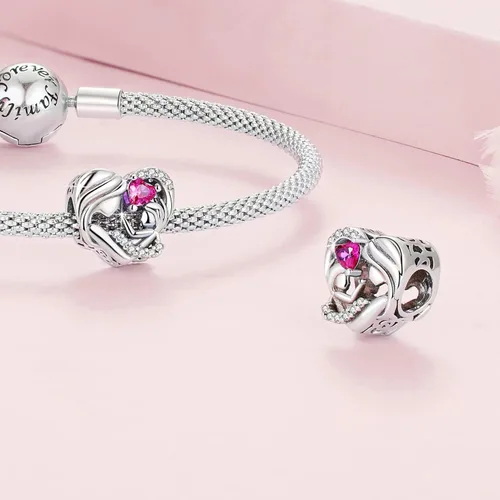 Vista 3 de MUNDELL Authentic 925 Sterling Silver Pistol with Rose Charm Mom Heart Shaped Bead Charm Bird Pendant Charm for Original Silver Bracelet or Bangle