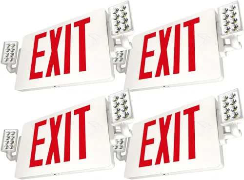 Vista 11 de LFI Lights Thin COMBO UL 924 Listed, LED rojo, señal de salida con luces de emergencia, blanco, 120-277 VCA cableada con batería de respaldo, doble