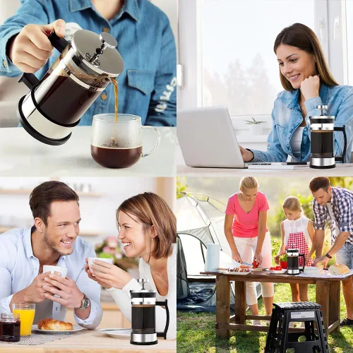 Vista 3 de Joyzan Cafetera de prensa francesa, cafetera de acero inoxidable resistente al calor, máquina de té de infusión en frío, grosor de vidrio