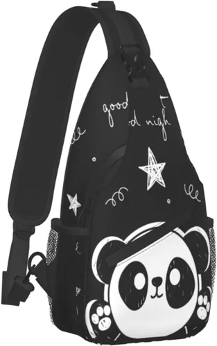 Vista 2 de zcvojmu Mochila tipo bandolera, bandolera para hombres y mujeres, viajes, senderismo, mochila con patrón de cuerda, pecho y hombro, Panda