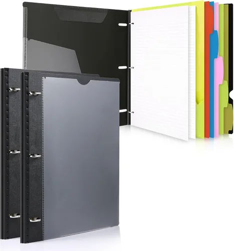 Vista 15 de WOT I Paquete de 1 Carpeta de Anillas Telescópica de 3 Anillas - Cubierta Personalizable, 5 Divisores y Carpeta de Bolsillo en un Organizador Negro