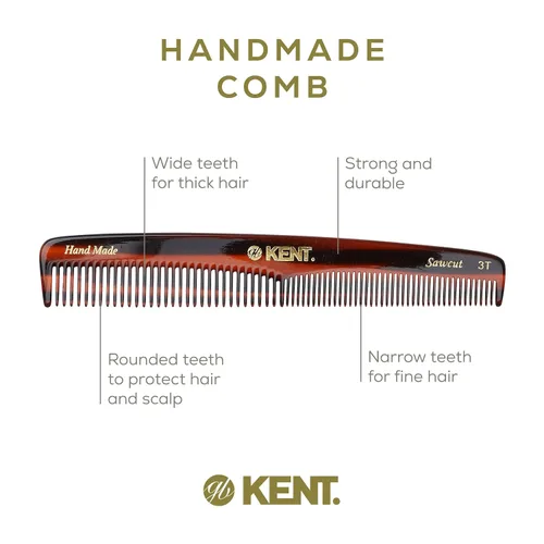 Vista 4 de Kent Peine 3T de doble diente de 6.5 pulgadas, peine de aseo de dientes finos y anchos para cabello, barba, bigote, estilo grueso y fino