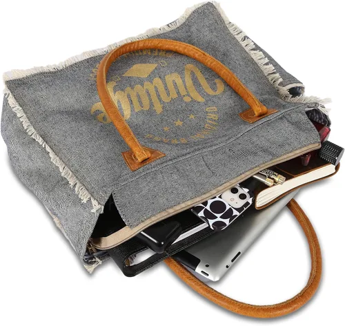 Vista 4 de KPL Sel De Mer Upcycled Canvas and leather Hand Bag Cowhide Tote Bag shopping bag carry on leather bag