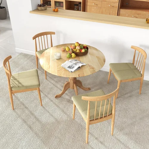 Vista 7 de Mesa de comedor redonda para 4, mesa de cocina rústica con mesa de 40 pulgadas, patas curvadas de caballete, mesa de tulipán de madera de goma, mesa