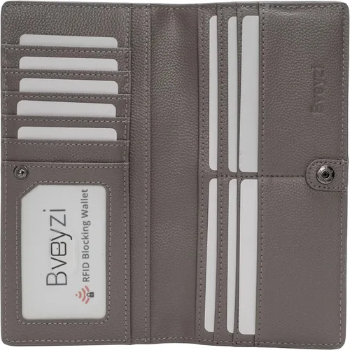 Vista 11 de Bveyzi Portamonedas de Cuero Ultra Delgadas y Finas con Bloqueo RFID para Tarjetas de Crédito, Billetera Plegable Bifold Tipo Clutch para Mujeres
