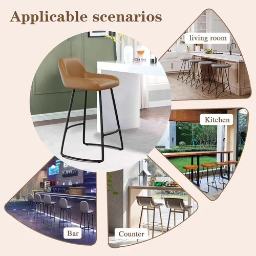 Vista 9 de Alunaune Juego de 2 taburetes de bar de 24 pulgadas, de piel sintética de mediados de siglo, sillas de bar modernas para comedor con patas traseras