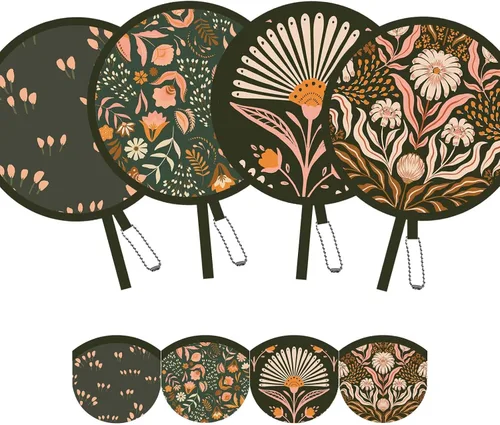 Vista 7 de Paquete de 4 Abanicos de Mano Plegables con Animales – Abanicos Redondos de Tamaño de Bolsillo para Hombres y Mujeres, Ventilador de Enfriamiento