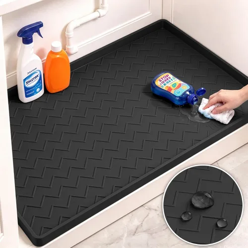 Vista 11 de TigeJoy Alfombrillas impermeables para debajo del fregadero de cocina, 22 x Gris claro