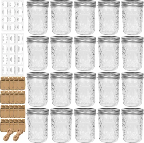 Vista 2 de Eathtek 8 onzas tarros Mason 20 paquete, tarros de conservas mini de 240ml con tapas regulares para almacenamiento de jalea, hierbas, especias