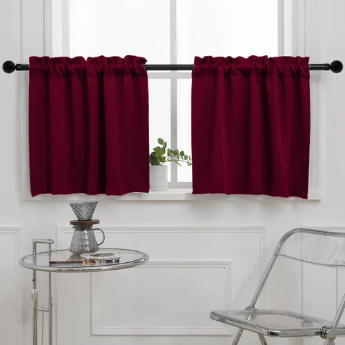 Vista 34 de Pickluc Cortina opaca de cocina de 20 pulgadas de largo, con bolsillo para barra, cortinas para ventanas pequeñas en sala de estar, sótano Beige