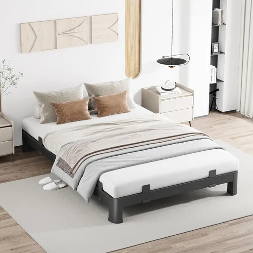 Vista 33 de MAF - Base de cama de plataforma de 14 pulgadas para cama individual con listones de madera, base de cama de metal resistente de 3500 libras