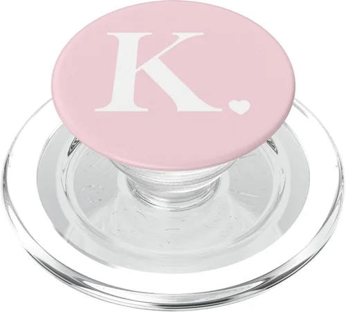 Vista 8 de PopSockets - Agarre y soporte para teléfonos y tabletas, diseño de letra K, color rosa claro y blanco