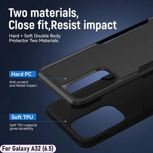 Vista 3 de Funda híbrida de doble capa para Galaxy A32 (5G) de 6.5 pulgadas de grado militar resistente a los golpes con 1 soporte magnético para automóvil y 2