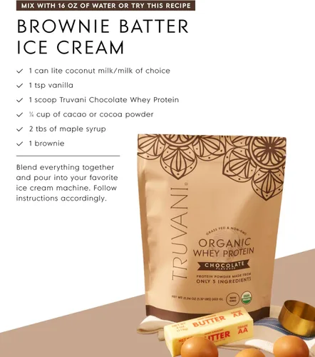 Vista 8 de Polvo de proteína de suero orgánico Truvani Chocolate 20g de proteína de suero alimentado con hierba 20 porciones Orgánico certificado USDA