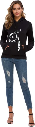 Vista 4 de Sudadera con capucha sin botones para mujer, diseño de gato con orejas de gato