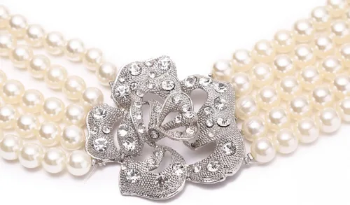 Vista 2 de Audrey Style Strand Flapper - Collar de perlas para mujer, inspirado en BAT, Blanco perla