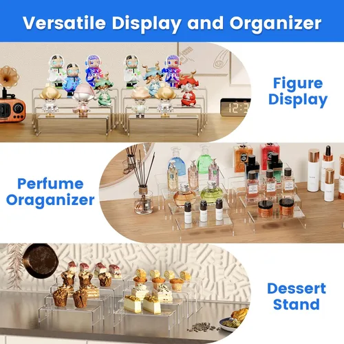 Vista 3 de Albumgit Elevadores de Exhibición de Acrílico, 8 Piezas de Soporte de Mesa Rectangular Transparente para Figuras de Amiibo Funko POP