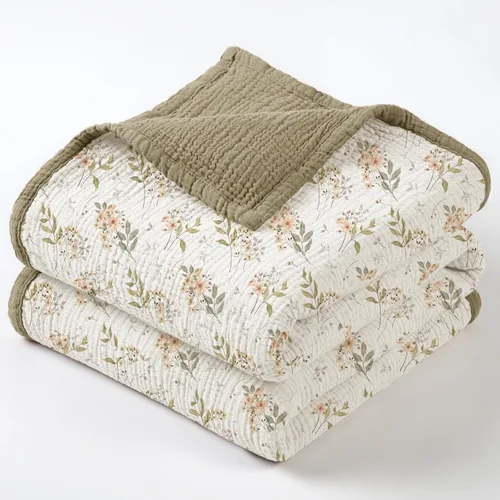 Vista 13 de lulumoon Manta de muselina neutra para bebé, ropa de cama de algodón transpirable para cuna para niños pequeños, 4 capas suaves y ligeras