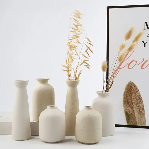 Vista 3 de Jarrón de cerámica, pequeños jarrones para decoración, juego de 3 jarrones bohemios modernos para flores de pampas, apto para decoración de sala