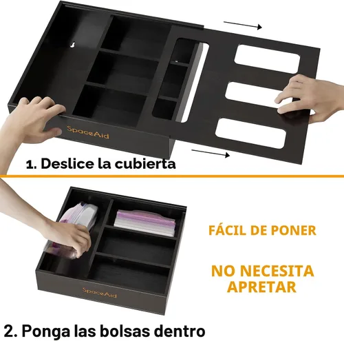 Vista 5 de SpaceAid Organizador de bolsas para cajón de cocina, de bambú, compatible con galón, cuarto de galón, sándwiches y aperitivos, para bolsas de 4