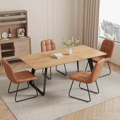 Vista 40 de ZckyCine Mesa de Comedor Moderna de Mediados de Siglo y Sillas para 4 Rectangular de Madera Expandible que Ahorra Espacio Multifuncional Marrón