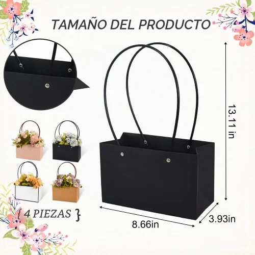 Vista 2 de BEISHIDA Bolsas de regalo de múltiples flores para ramos, 4 cajas rectangulares para ramo de flores con asa para embalaje de ramos, envoltura