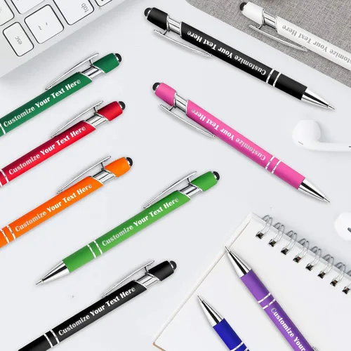 Vista 6 de Bolígrafos personalizados a granel con punta de lápiz capacitivo, mensaje de nombre de bolígrafo grabado personalizado, ideas de regalo para hombres