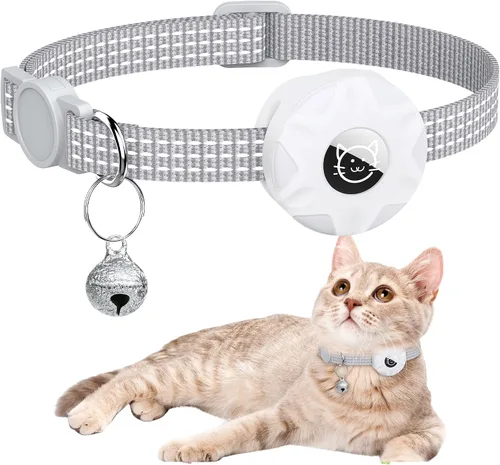 Vista 22 de Apple AirTag - Collar para gatos, rastreador GPS con función separable y campana, ligero para gatos y gatitos (negro)