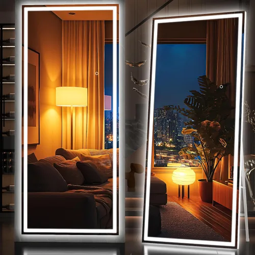 Vista 21 de Hasipu - Espejo de cuerpo entero con luces, 56 x 16 pulgadas, espejo de pie con led para montaje en pared para sala de estar, dormitorio