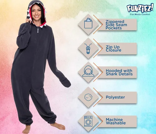 Vista 4 de Slim Fit Adult Onesie - Animal Halloween Costume - Plush Fruit One Piece Cosplay Suit for Women and Men by FUNZIEZ!