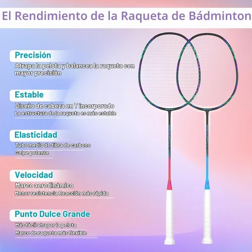 Vista 2 de Raquetas de bádminton profesionales de fibra de carbono para patios traseros y gimnasio 2 PCS negro