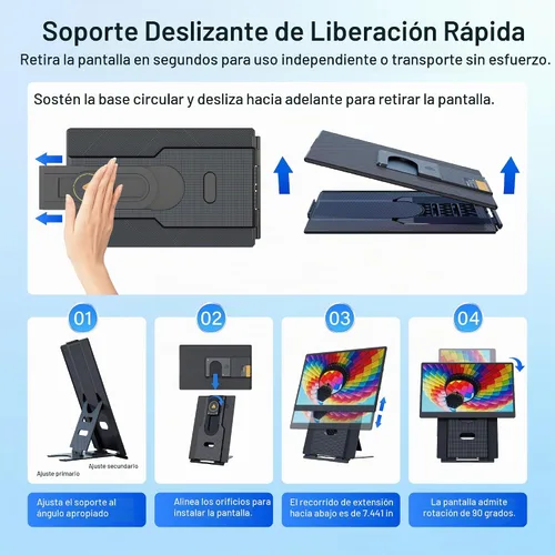 Vista 3 de Extensor de pantalla para computadora portátil, monitor desmontable Negro Dual 15.6