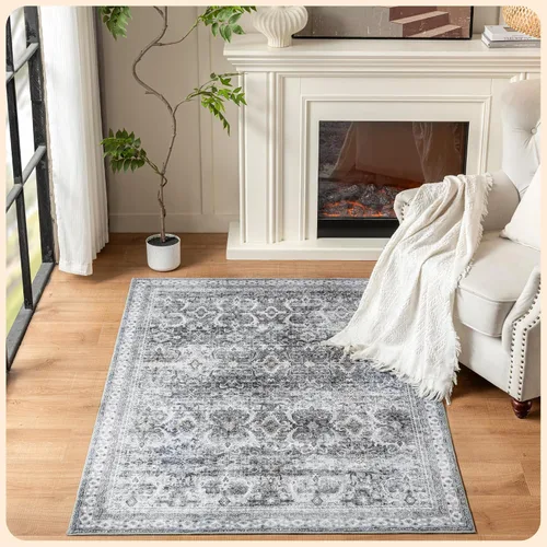 Vista 186 de Istana Alfombra larga antideslizante de 2.5 x 8 para el hogar, para pasillo y cocina, lavable, sedosa y suave al tacto, elegante, color azul y marfil