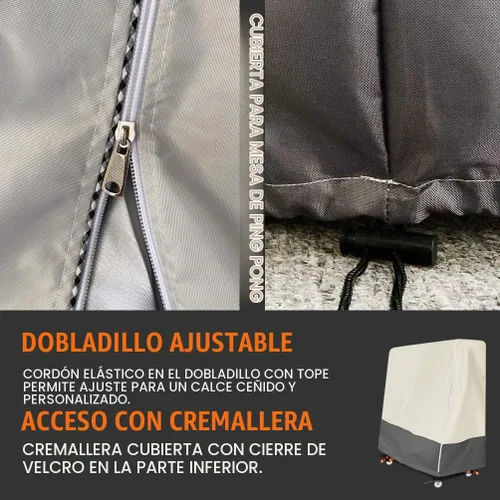 Vista 4 de Cubierta impermeable de mesa de ping pong para interiores y exteriores, se adapta a mesas plegables de 9 x 5 pies beige gris