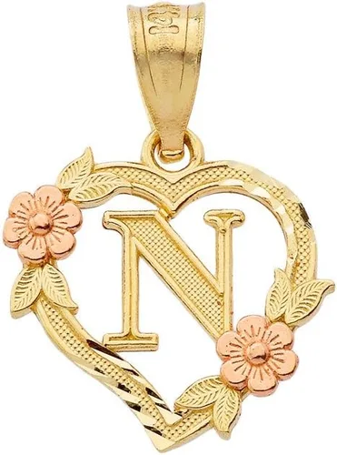 Vista 5 de Colgante de corazón con inicial de dos tonos de 10k para mujer en oro amarillo y rosa