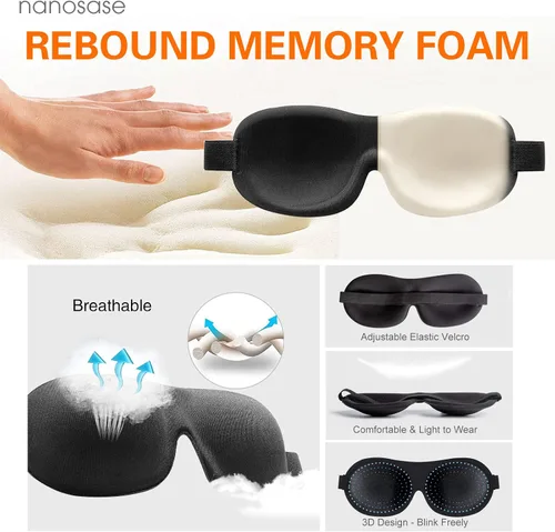 Vista 3 de Máscara para dormir 3D con los ojos vendados, de espuma viscoelástica HD, extremadamente cómoda y ligera de llevar (venda 1 negro)