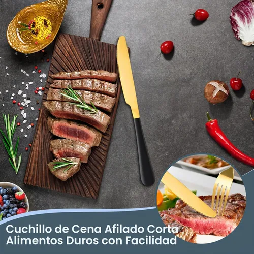 Vista 7 de Juego de cubiertos de 24 piezas con organizador, juego de cubiertos de acero inoxidable resistente para 6, juego de cubiertos rosa con mango Negro