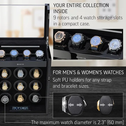 Vista 4 de TIMECUBE 9 Watch Winder with 4 Storage Slots and Interior Light