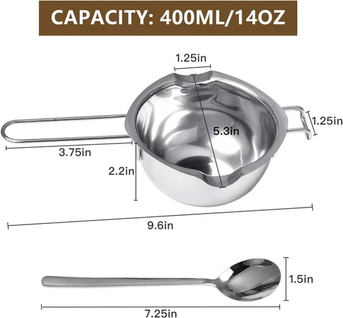 Vista 2 de Olla doble de acero inoxidable de 2 piezas con 2 cucharas de metal, olla de fusión de chocolate para derretir chocolate, mantequilla, queso, velas