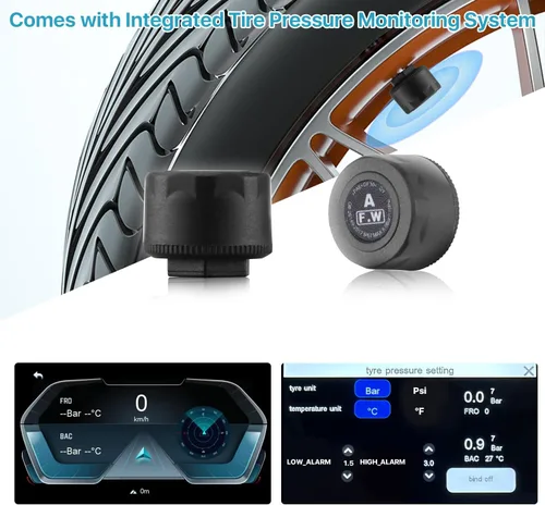 Vista 3 de DVR de motocicleta: Apple Carplay inalámbrico, Android Auto, TPMS, cámaras Dual HD 1080P, GPS, sensor G, Siri y Google Voice, pantalla táctil IPS