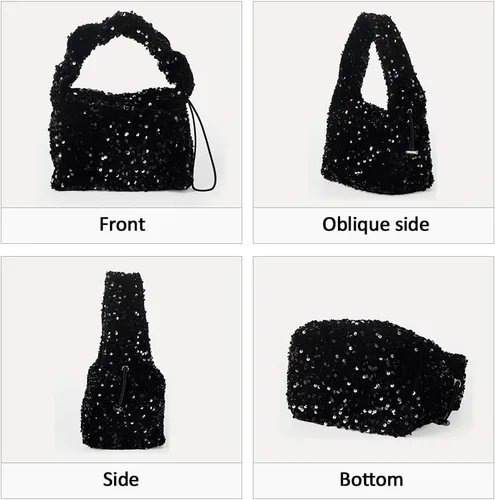 Vista 3 de Bolso de noche para mujer, bolso de mano mediano con lentejuelas brillantes, elegante bolso de hombro para fiesta de graduación, boda