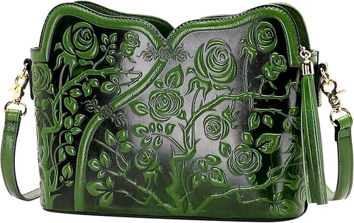 Vista 3 de PIJUSHI Bolsos de cuero de diseñador para mujer, bolso cruzado floral, bolso de hombro