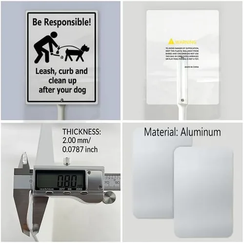 Vista 6 de Letreros con estaca «Be Responsable» con correa, bordilla y limpia después de tu perro, letrero de aluminio resistente sin óxido, decoración
