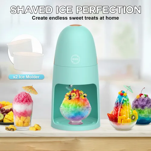 Vista 6 de MOJOCO Máquina de hielo afeitado - Máquina de afeitar eléctrica de hielo con cuchillas ajustables para hielo fino y grueso - Operación de una sola