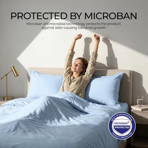 Vista 3 de FAUNNA Protectores de almohada 100 % algodón, a prueba de chinches, hipoalergénicos, con protección antimicrobiana para una mayor frescura Azul