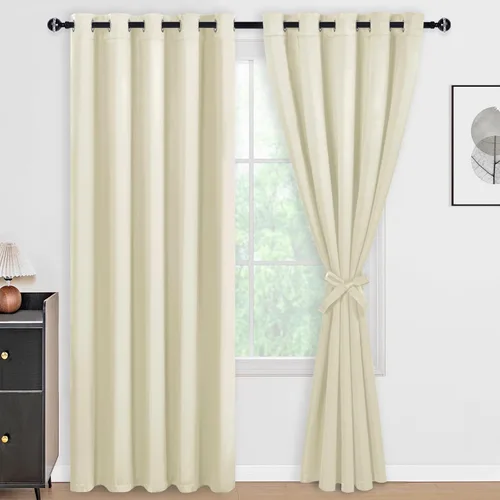 Vista 162 de DWCN - Cortinas 100% opacas para dormitorio con forro negro, cortinas de ventana de doble capa con aislamiento térmico que oscurecen toda la Azul