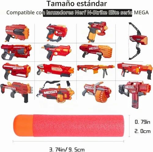 Vista 5 de Mega Dart - Paquete de repuesto de 180 piezas compatibles con pistolas Nerf N-Strike Mega Series, color rojo