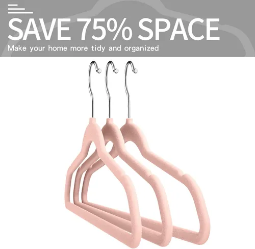 Vista 3 de [Usado] Perchas de Terciopelo para Ropa (Paquete de 50) Perchas para Trajes Resistentes y Duraderas Perchas de Colores Vibrantes Ligeras que Ahorran