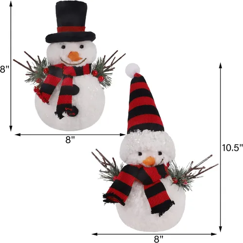 Vista 3 de winemana Decoración de mesa de Navidad, juego de 2 muñecos de nieve con ramitas de cono de pino, decoración de mesa de invierno para interiores