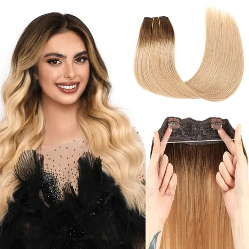 Vista 17 de Tinashe Extensiones de cabello humano real con alambre, lacio, 12 pulgadas, 2.47 onzas, rubio claro, con reflejos rubio dorado, extensiones